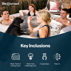 LifeSmart LS100 Taupe 4 Person Plug and Play Square Hot Tub Spa with Black Cover