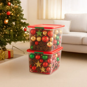 Homz 64 Qt Secure Latch Clear Plastic Storage Container Bin w/ Red Lid, 2 Pack