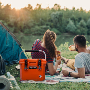 CAMP-ZERO 10 Liter 10.6 Quart Lidded Cooler with 2 Molded In Cup Holders, Orange