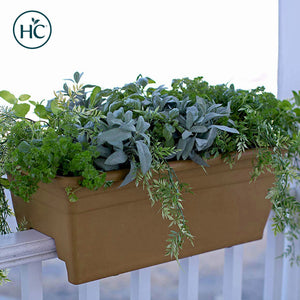 HC Companies 12-Inch Outdoor Plastic Deck Flower Planter Box, Chocolate (2 Pack)