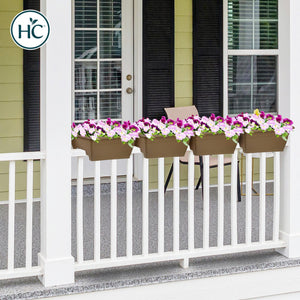 HC Companies 12-Inch Outdoor Plastic Deck Flower Planter Box, Chocolate (2 Pack)