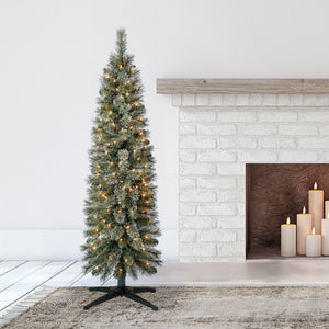 Home Heritage Stanley 5' Pine Artificial Christmas Tree, PreLit 150 White Lights