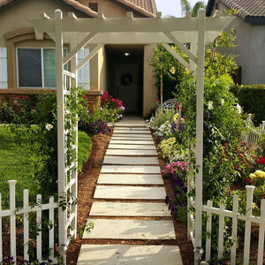 Dura-Trel Elmwood Arbor 57" x 84" PVC Outdoor Garden Arch Lattice Trellis, Mocha