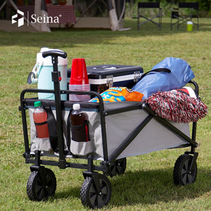 Seina 150lb Capacity Collapsible Steel Outdoor Utility Wagon Cart, Gray/Black