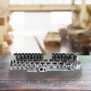Master Mechanic 48 Piece SAE/Metric Socket Tool Set, 1/2 Inch Drive Ratchet Kit