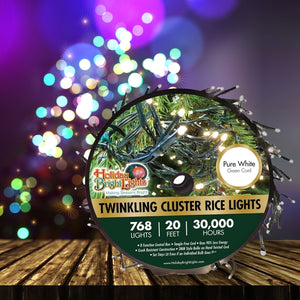Holiday Bright Lights 20' Twinkling Cluster Indoor/Outdoor Lights, Pure White