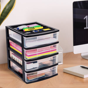 Gracious Living 4 Drawer Desktop Countertop Storage w/Organizer, Black (3 Pack)
