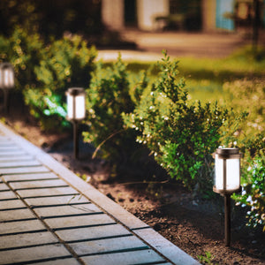 Fusion Solar Stake Crackle Glass Light, Bronze with Woodgrain Finish, 4 Pack
