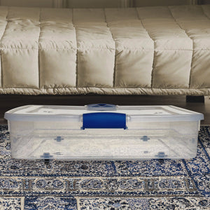 Homz 56 Quart Underbed Secure Latching Clear Plastic Storage Container, 4 Pack