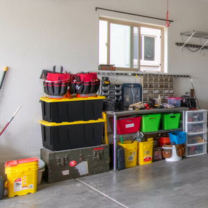 Homz Durbilt 15 Gal Storage Containers Tough Flip Lid Bins, 6 Pack, Black/Yellow