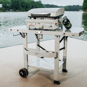 Loco Cookers Steel Tabletop Foldable Prep Cart with Condiment Holder, Chalk - TRAPSKI