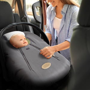 CozyBaby Original Infant Car Seat Cover w/ Dual Zippers & Elastic Edge, Charcoal - TRAPSKI