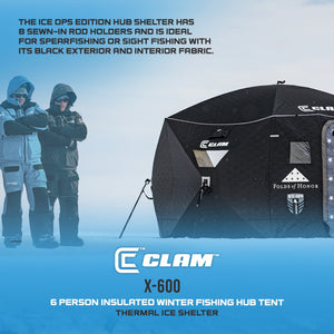 Clam Thermal Ice Shelter 6 Person Insulated Winter Fishing Hub Tent X-600, Black