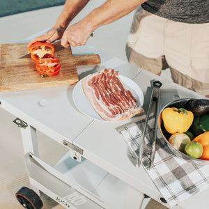 Loco Cookers Steel Tabletop Foldable Prep Cart with Condiment Holder, Chalk - TRAPSKI