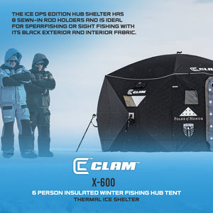 Clam Thermal Ice Shelter 6 Person Insulated Winter Fishing Hub Tent X-600, Black