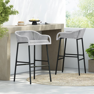Light Gray Rope Outdoor Bar Stool Set with UV Resistance - Set of 2