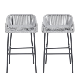 Light Gray Rope Outdoor Bar Stool Set with UV Resistance - Set of 2