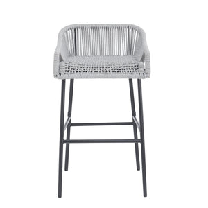Light Gray Rope Outdoor Bar Stool Set with UV Resistance - Set of 2