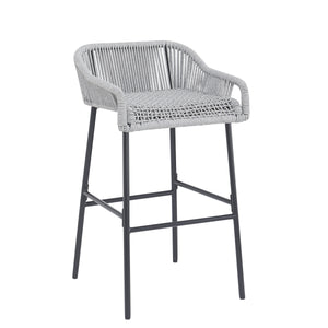 Light Gray Rope Outdoor Bar Stool Set with UV Resistance - Set of 2
