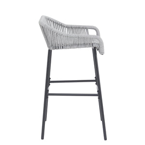 Light Gray Rope Outdoor Bar Stool Set with UV Resistance - Set of 2