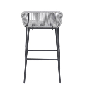 Light Gray Rope Outdoor Bar Stool Set with UV Resistance - Set of 2