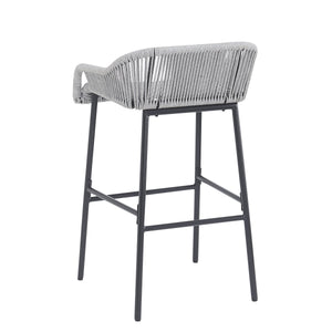 Light Gray Rope Outdoor Bar Stool Set with UV Resistance - Set of 2