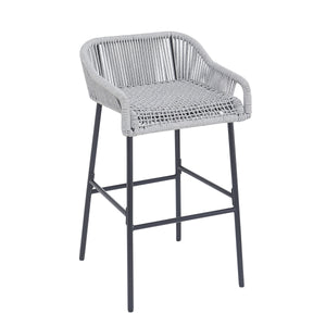 Light Gray Rope Outdoor Bar Stool Set with UV Resistance - Set of 2