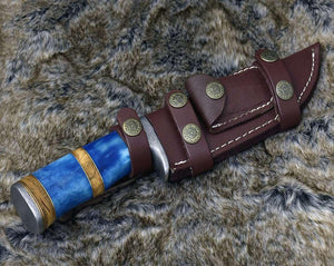 Lightbane Damascus Big Game Hunting Knife with Bone, Olive Wood Handle & Sheath - TRAPSKI
