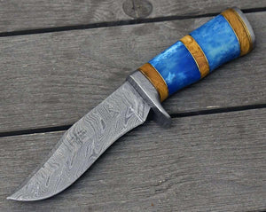 Lightbane Damascus Big Game Hunting Knife with Bone, Olive Wood Handle & Sheath - TRAPSKI