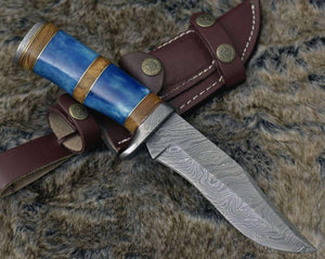 Lightbane Damascus Big Game Hunting Knife with Bone, Olive Wood Handle & Sheath - TRAPSKI