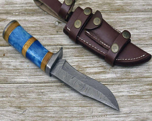 Lightbane Damascus Big Game Hunting Knife with Bone, Olive Wood Handle & Sheath - TRAPSKI