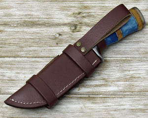 Lightbane Damascus Big Game Hunting Knife with Bone, Olive Wood Handle & Sheath - TRAPSKI