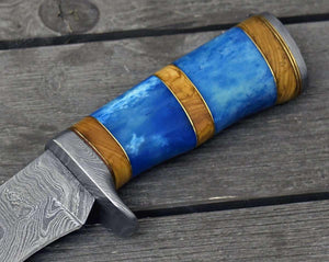 Lightbane Damascus Big Game Hunting Knife with Bone, Olive Wood Handle & Sheath - TRAPSKI