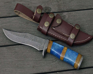 Lightbane Damascus Big Game Hunting Knife with Bone, Olive Wood Handle & Sheath - TRAPSKI