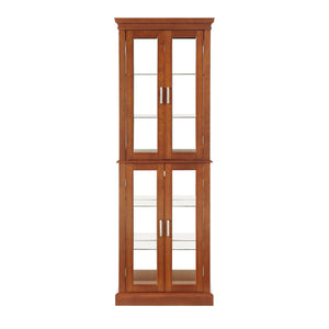 Lighted Curio Cabinet with Adjustable Shelves and Mirrored Back Panel - Dark Brown, Dark Red, Light Brown