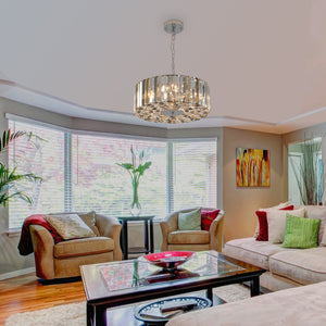 17' Chrome Crystal Pendant Chandelier with Adjustable Height - Transparent
