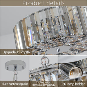 17' Chrome Crystal Pendant Chandelier with Adjustable Height - Transparent