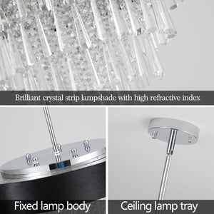 18-Inch Modern Crystal Chandelier with Black Velvet Shade - Transparent
