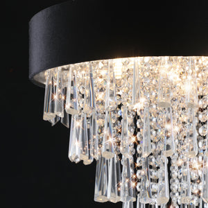 18-Inch Modern Crystal Chandelier with Black Velvet Shade - Transparent