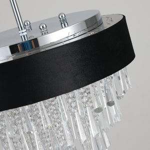 18-Inch Modern Crystal Chandelier with Black Velvet Shade - Transparent