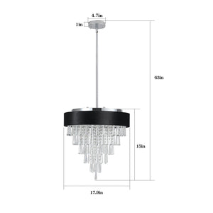 18-Inch Modern Crystal Chandelier with Black Velvet Shade - Transparent