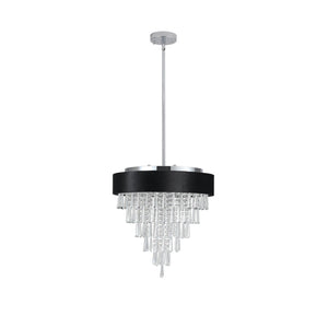18-Inch Modern Crystal Chandelier with Black Velvet Shade - Transparent