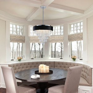 18-Inch Modern Crystal Chandelier with Black Velvet Shade - Transparent