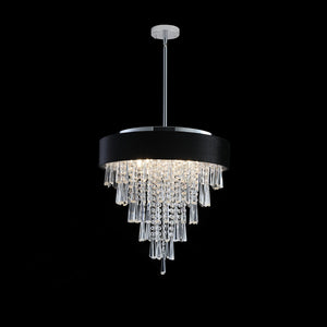 18-Inch Modern Crystal Chandelier with Black Velvet Shade - Transparent