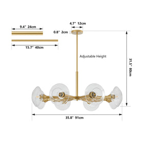 36" Modern Gold 8-Light Sputnik Chandelier with Clear Glass Shades - Gold