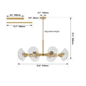 36" Modern Gold 8-Light Sputnik Chandelier with Clear Glass Shades - Gold