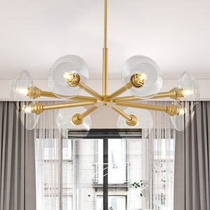 36" Modern Gold 8-Light Sputnik Chandelier with Clear Glass Shades - Gold