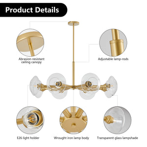 36" Modern Gold 8-Light Sputnik Chandelier with Clear Glass Shades - Gold