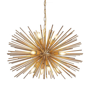 Gold 12-Light Mid-Century Modern Starburst Chandelier with Adjustable Chain