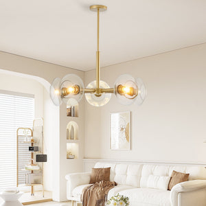 Modern Gold 5-Light Sputnik Chandelier with Clear Glass Shades - 26"